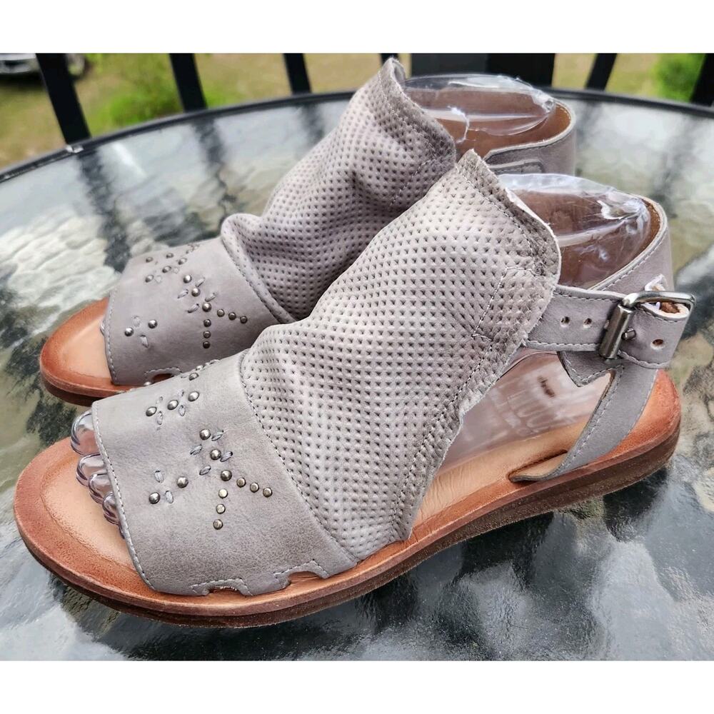 Miz Mooz Leather Ankle-Strap Sandals Gray 38 US 7.5 Boho Beachy Minimalist